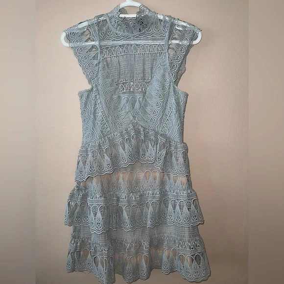 Aqua Light Blue Crochet Lace Mini Dress - Picture 1 of 3